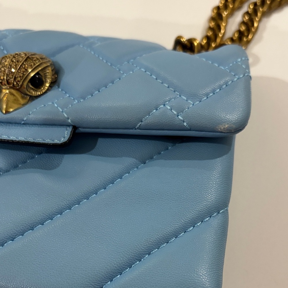 Kurt Geiger Mini Kensington Light Blue Quilted Leather Crossbody with Gold Chain - Picture 5 of 15